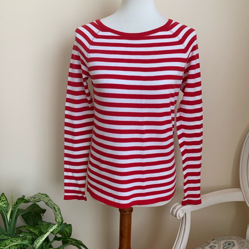 Forever 21 Red/White Striped Cotton Knit Sweater